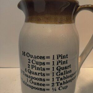 Fun Vintage Pottery Cook's Measure Reminder, Ounces into Pints Quarts Tablespoon